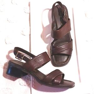 NINE WEST Leather Block Heel Sandal  9